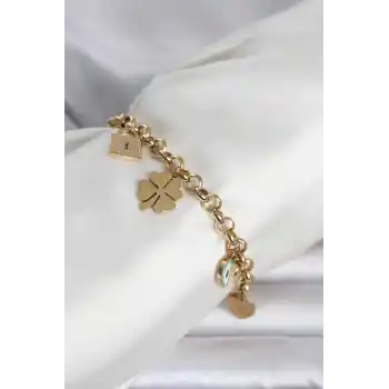 316L Çelik Gold Renk Charmlı Kadın Bileklik