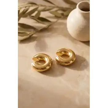316L Çelik Gold Renk Çiftli Earcuff Küpe