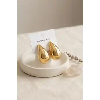 316L Çelik Gold Renk Damla Model Küpe