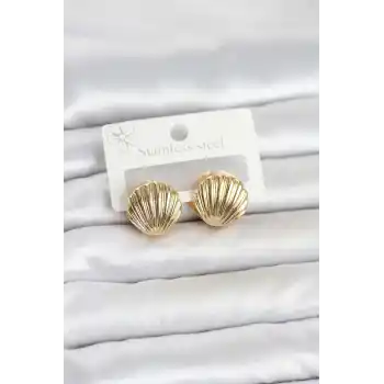 316L Çelik Gold Renk Deniz Kabuğu Model Kadın Küpe