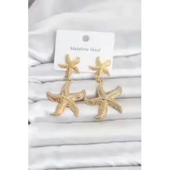 316L Çelik Gold Renk Deniz Yıldızı Model Kadın Küpe