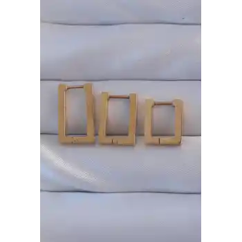 316L Çelik Gold Renk Dikdörtgen Küpe Seti