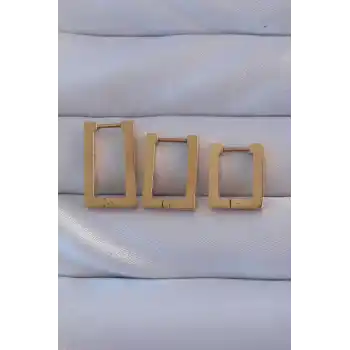 316L Çelik Gold Renk Dikdörtgen Küpe Seti