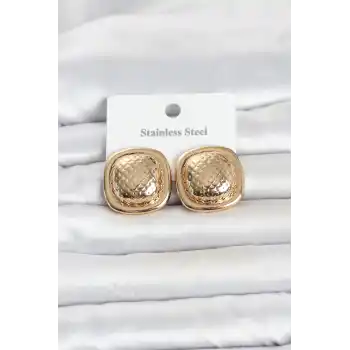 316L Çelik Gold Renk Düğme Model Kadın Küpe