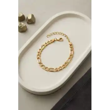 316L Çelik Gold Renk Figaro Zincir Model Erkek Bileklik