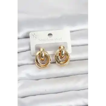 316L Çelik Gold Renk Halka Model Kadın Küpe