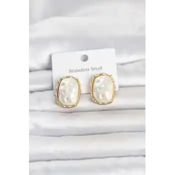316L Çelik Gold Renk İnci Model Vintage Kadın Küpe