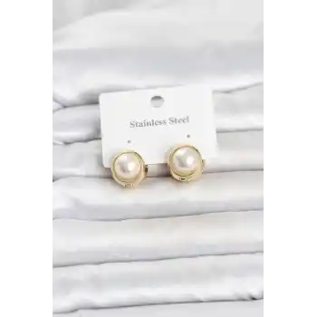 316L Çelik Gold Renk İncili Model Kadın Küpe