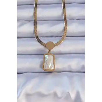 316L Çelik Gold Renk İtalyan Zincir Ezme Taşlı Kolye