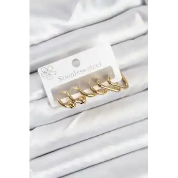 316L Çelik Gold Renk Kadın Küpe Seti