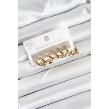 316L Çelik Gold Renk Kadın Küpe Seti