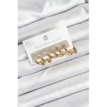 316L Çelik Gold Renk Kadın Küpe Seti