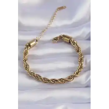 316L Çelik Gold Renk Kalın Burgu Zincir Bileklik