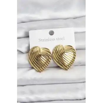 316L Çelik Gold Renk Kalp Model Kadın Küpe