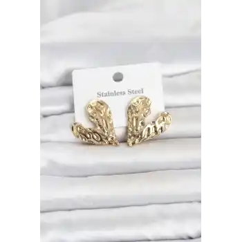 316L Çelik Gold Renk Kalp Model Kadın Küpe