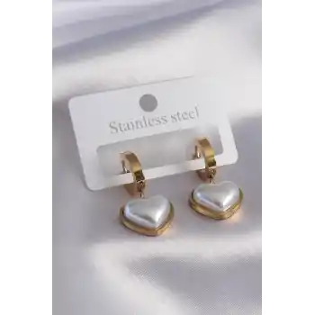 316L Çelik Gold Renk Kalp Model Kadın Küpe