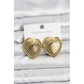 316L Çelik Gold Renk Kalp Model Kadın Küpe