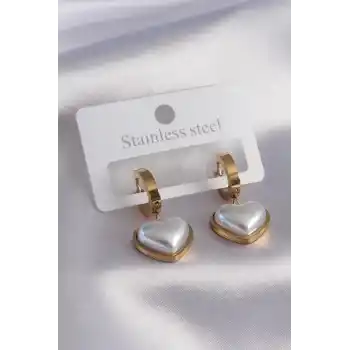 316L Çelik Gold Renk Kalp Model Kadın Küpe