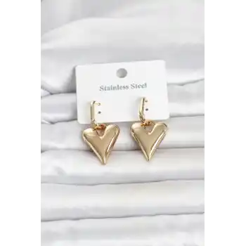 316L Çelik Gold Renk Kalp Modelli Kadın Küpe