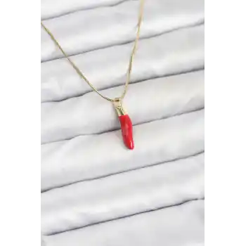 316L Çelik Gold Renk Kapya Kırmızı Biber Model Kadın Kolye