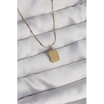 316L Çelik Gold Renk Kare Charm Model Kolye