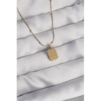 316L Çelik Gold Renk Kare Charm Model Kolye