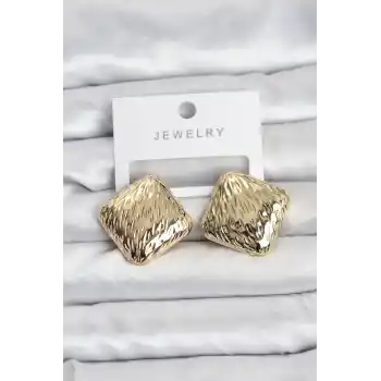 316L Çelik Gold Renk Kare Vintage Kadın Küpe