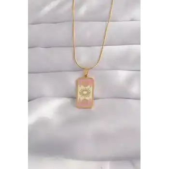 316L Çelik Gold Renk Karışık Mineli Ay Figür Tarot Kolye