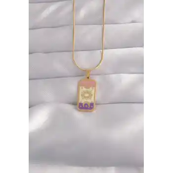 316L Çelik Gold Renk Karışık Mineli Ay Figür Tarot Kolye