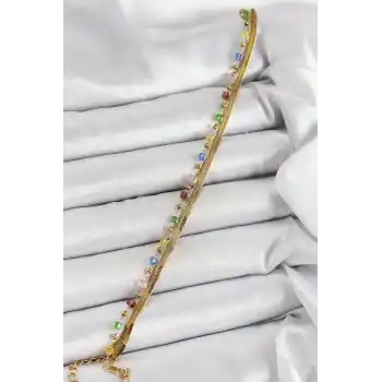 316L Çelik Gold Renk Karışık Renkli Kristal Taşlı Kadın Bileklik