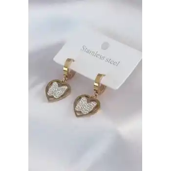 316L Çelik Gold Renk Kelebek Model Zirkon Taş Detay Kadın Küpe