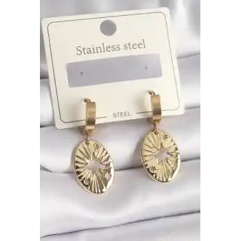 316L Çelik Gold Renk Kutup Yıldız İşleme Kadın Küpe