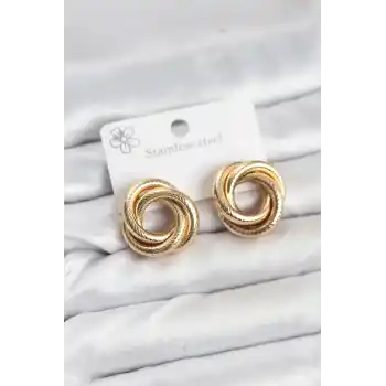 316L Çelik Gold Renk Lazerli Sarmal Halka Kadın Küpe