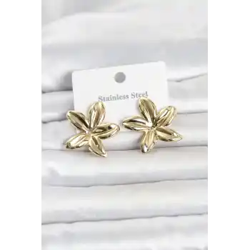 316L Çelik Gold Renk Lotus Çiçeği Model Kadın Küpe