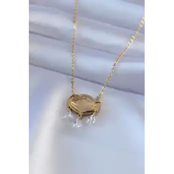 316L Çelik Gold Renk Lotus Model Zirkon Taşlı Kadın Kolye