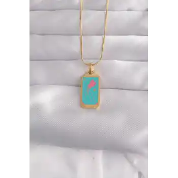 316L Çelik Gold Renk Mavi Mineli Tarot Kolye