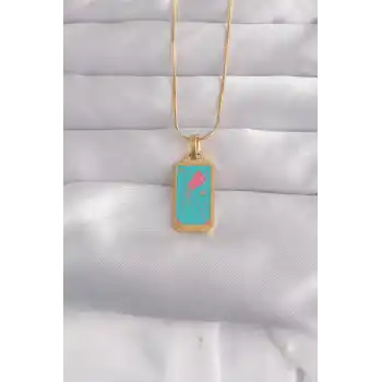 316L Çelik Gold Renk Mavi Mineli Tarot Kolye