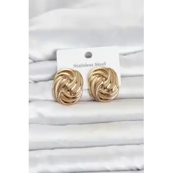 316L Çelik Gold Renk Motif Desen Model Kadın Küpe