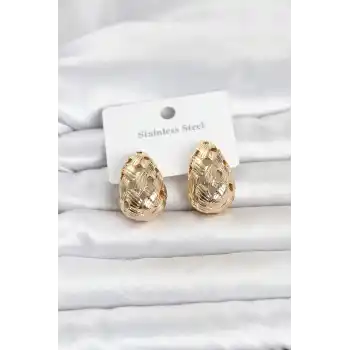 316L Çelik Gold Renk Motifli Damla Kadın Küpe