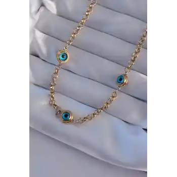 316L Çelik Gold Renk Nazar Boncuk Model Kolye