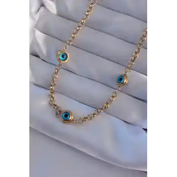 316L Çelik Gold Renk Nazar Boncuk Model Kolye
