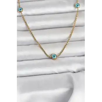 316L Çelik Gold Renk Nazarlı Model Kadın Kolye