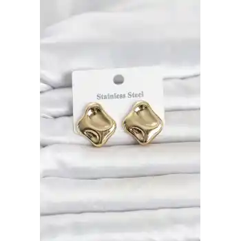 316L Çelik Gold Renk Plaka Model Kadın Küpe