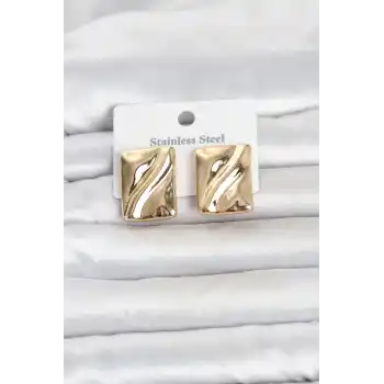 316L Çelik Gold Renk Plaka Model Kadın Küpe
