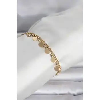 316L Çelik Gold Renk Pullu Model Kadın Bileklik