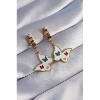 316L Çelik Gold Renk Renkli Mineli Kelebek Küpe