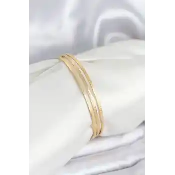 316L Çelik Gold Renk Simli Model Ajda 65 mm Kadın Bileklik