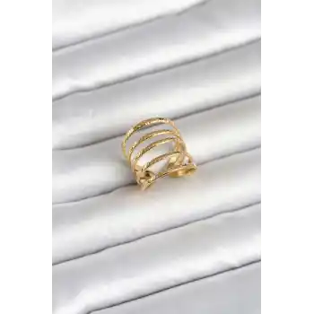 316L Çelik Gold Renk Sıralı Model Kadın Yüzük