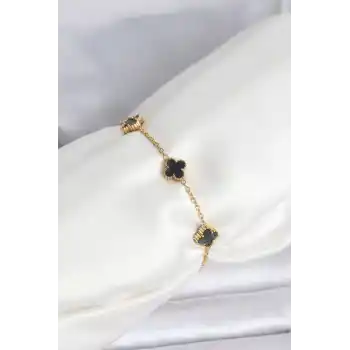 316L Çelik Gold Renk Siyah Baby Boy Yonca Bileklik