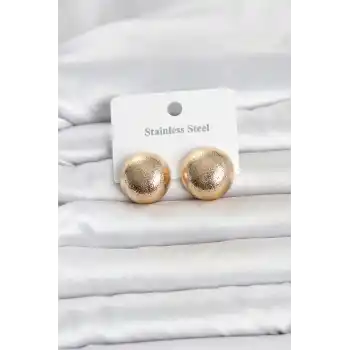316L Çelik Gold Renk Top Model Kadın Küpe